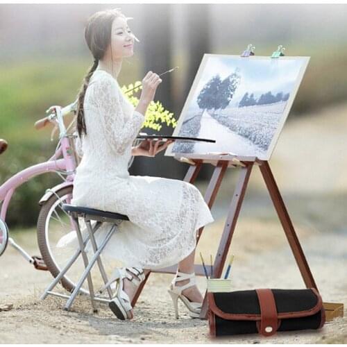 24 Holes Artists Pencil Case Roll Brush Pen Pouch For Artist Students Retro Canvas Makeup Office School Bag