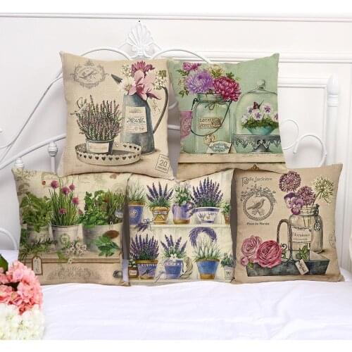 Floral Linen Pillow Cover Flower lavender Pillow Cushion Cover Home Decorative Pillow case