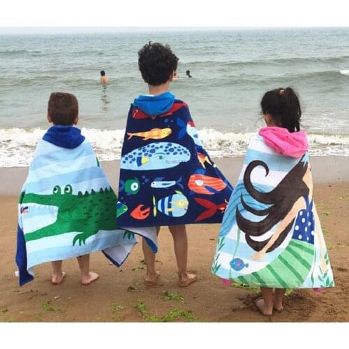 Toddler Kids Hooded Beach Bath Towel Cartoon Soft Swim Pool Coverup Poncho Cape For Boys Kids Children 1-7 Years Old Bath Robe