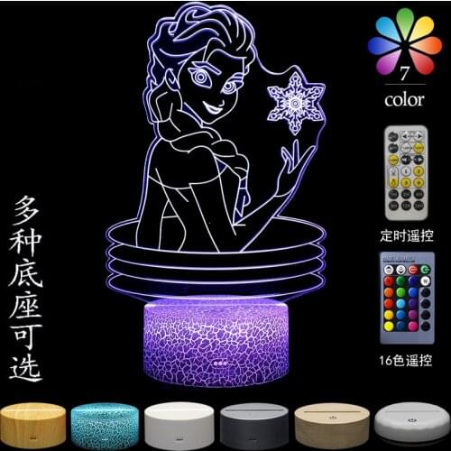 Disney Frozen 3d Night Light Creative 7/16 Color Touch Remote Control LED Visual Light Gift Small Table Lamp Childrens Toy