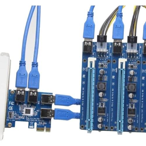 EUX1-04 PCI-E to PCI-E transfer card 1 to 4 to PCI-E slot one drag four USB3.0 BTC mining special card Slots Riser Card Adapter