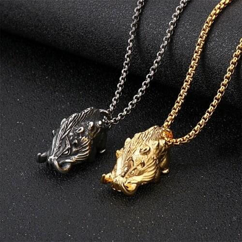 European and American hipsters creative ferocious wild boar stainless steel pendant fashion retro mens accessories