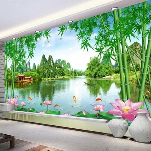Custom Wall Cloth 3D Bamboo Lotus Nature Landscape Photo Murals Wallpaper Living Room TV Sofa Backdrop Wall Covering Home Decor