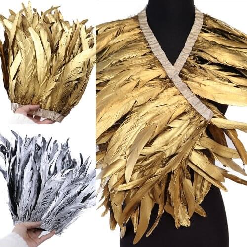 Gold Silver Rooster Tail Feather Ribbon Trims 1 meter 10-30cm Black Feather Fringe Diy Craft Plume Wedding Decoration Accessory
