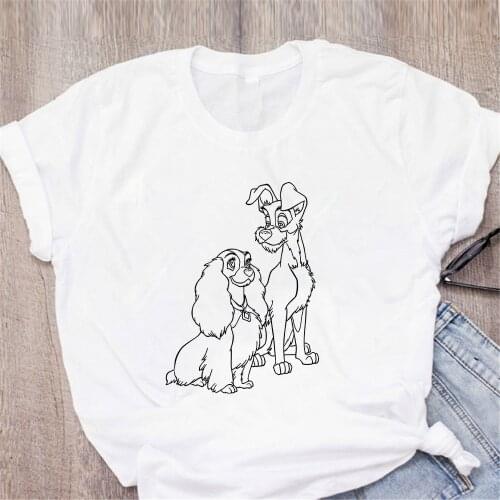 Disney Tshirt Dogs Lady and The Tramp T Shirt Women Clothes Girl Female Tees Sweethearts Couples Tee Shirt Dropship Top