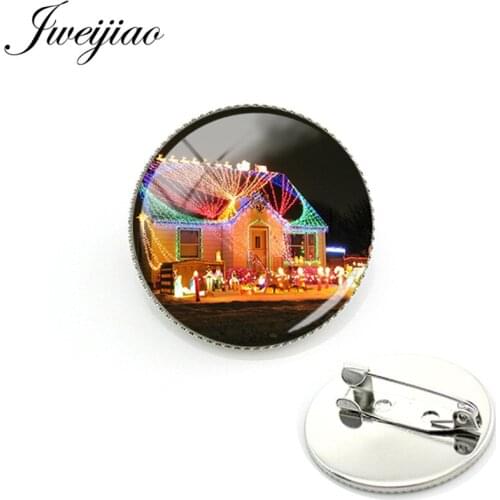 JWEIJIAO Colorful Christmas House String lights Brooch Pin Badge Breastpin For Clothes Hat Bag Decoration Xmas Gift CM293