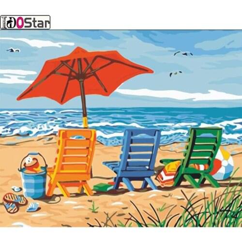 Framed Wall Pictures DIY Oil Painting By Numbers Lounge chair beach Art Acrylic Oil Canvas Paintings Home Decor For Living Room