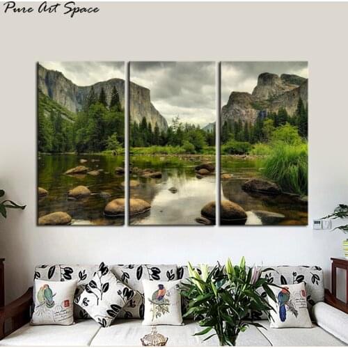3 Pieces Green Wall Art Painting Yosemite National Park Pictures Prints On Canvas Landscape The Picture Decor Oil For Home