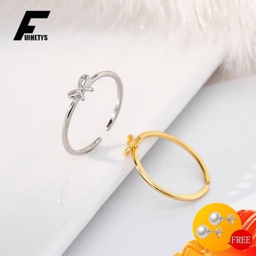 Luxury Rings 925 Sterling Silver Jewelry for Women Wedding Party Bowknot Shape Open Finger Ring Ornaments Wholesale New Arrival