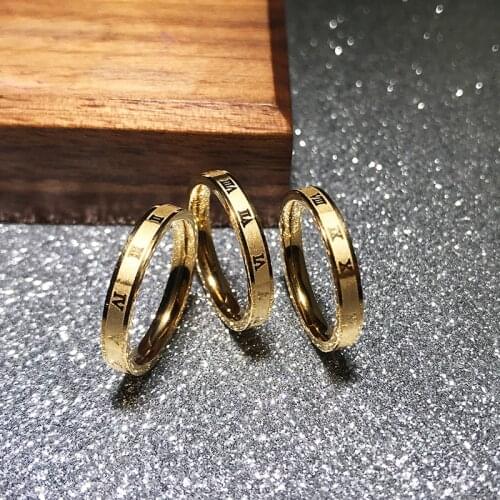 YUN RUO Simple Basic Models Roman Numerals Titanium Steel Ring 18K Gold Plated Finger Ring Men Women Couples Jewelry Water Proof