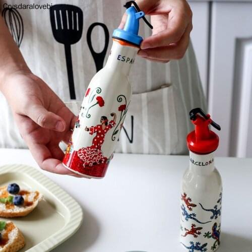 Creative Ceramic Leak-Proof Kitchen Vinegar Oil Olive Dispenser Bottle Soy Sauce Vinegar Seasoning Can Tank Kitchen Tool