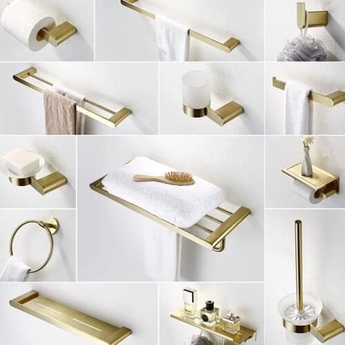 Brushed Gold Solid Stainless Steel Hardware Towel Rack Paper Hold Soap Dish Toilet Brush Towel Bar Tooth Cup Bathroom Accessorie