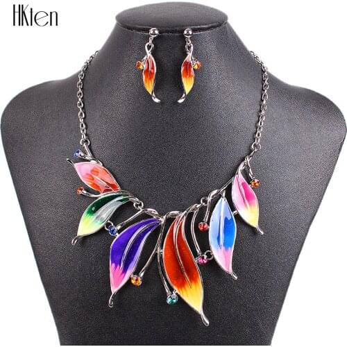 MS20181 Fashion Brand Jewelry Sets Silver Plated Leaf Design Bright Colors Blue Necklace Earring Set High Quality 2014 New