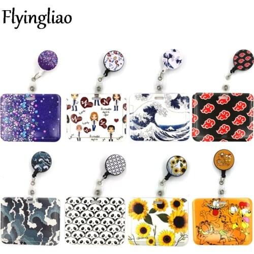 Cartoon Retractable Badge Reel Lanyards Nurse ID Business Card Work Cards Badge Holder Office Student Clips Card Cover Holder