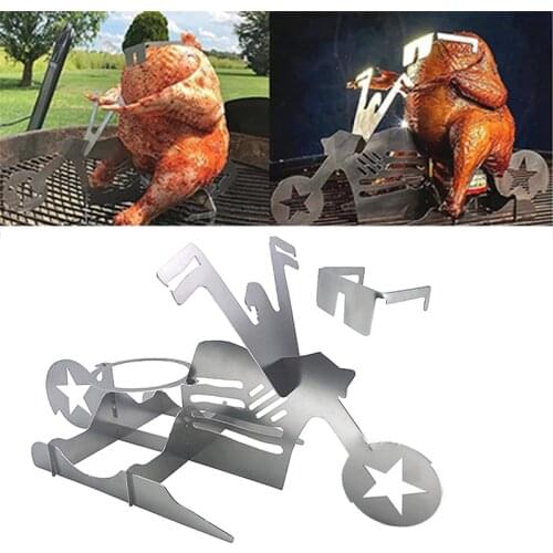 New Portable Chicken Stand Beer American Motorcycle BBQ Stainless Steel Rack With Glasses Indoor Outdoor Use Camping Accessories