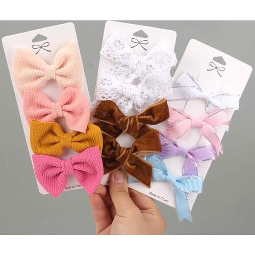 New 4Pcs/Set Girls Cute Hair Bows Hair Clips Solid Color Floral Cotton Baby Hairpins For Kids Girls Handmade Hair Bows Elegant