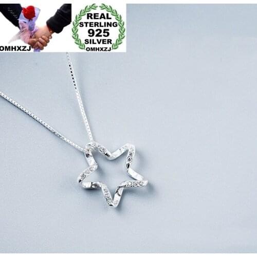 OMHXZJ Wholesale European Fashion Woman Girl Party Wedding Gift Star Zircon S925 Sterling Silver Necklace Pendant Charm CA147