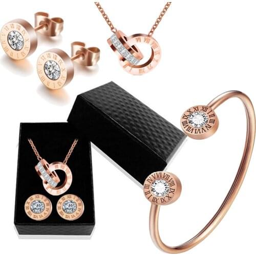 Wholesale prices Roman Numeral Necklace Earring Bracelet Set For Women 316L Stainless Steel Wedding Jewelry Set Gift Box