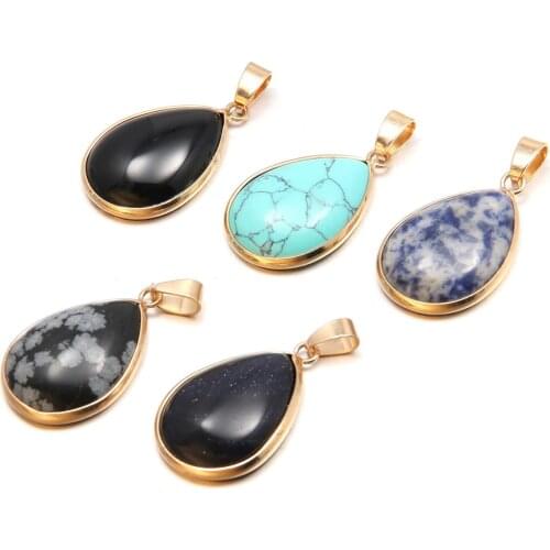 Natural Stone Agates Pendant Turquoises Water Drop Shape Charms Pendants for Jewelry Making DIY Necklaces Accessories