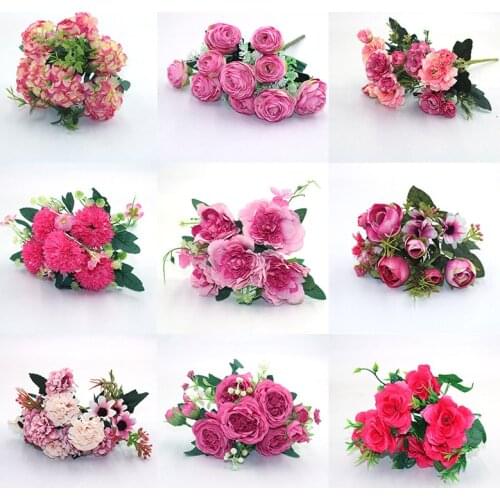 Rose red variety of autumn fake tea rose peony silk flower autumn gerbera daisy fake flower plastic DIY wedding home accessories