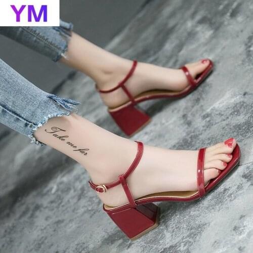 2021 Winered Gladiator Sandals Summer Office High Heels Shoes Woman Buckle Strap Pumps Plus Size 35-39 Zapatos De Mujer Tacon