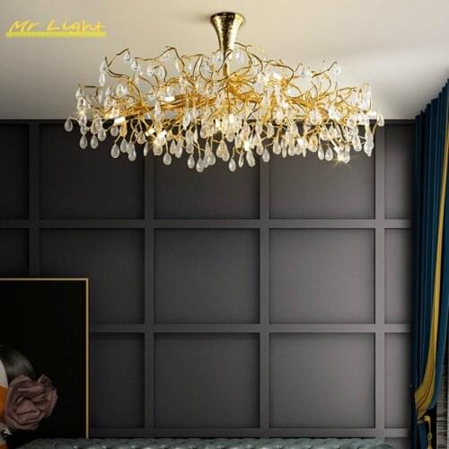 Modern Luxury Crystal LED Chandelier Lighting Nordic Golden Luster Ceiling Chandelier Living Room LOFT Hotel Indoor Decor Lamps