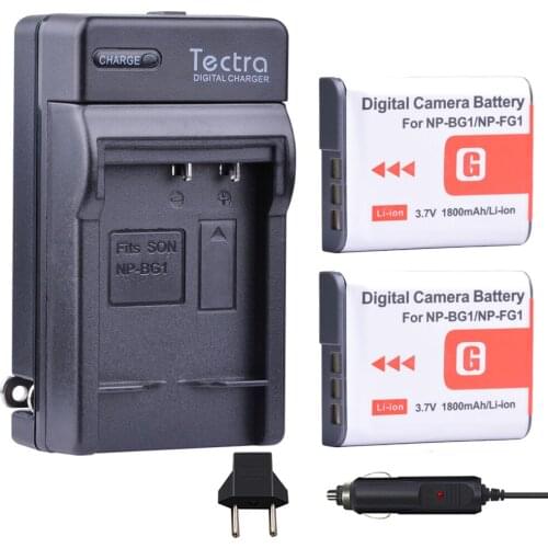 Tectra 2Pcs NP-BG1 NP-FG1 NP BG1 NP FG1 bateria + Digital Charger for Sony DSC-H3 DSC-H7 DSC-H9 DSC-H10 DSC-H20 DSC-H50 DSC-H55