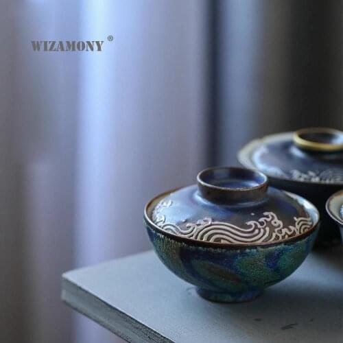 WIZAMONY Jingdezhen Sancai Gaiwan Tea Cup Ceramic Kung Fu Tea Bowl A single large handmade tea set is not hot