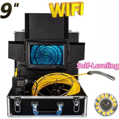 WP90F 9inch Monitor Plumbing Snake Camera System Support WiFi with Waterproof 12pcs LED Lights Pipe Inspection Camera