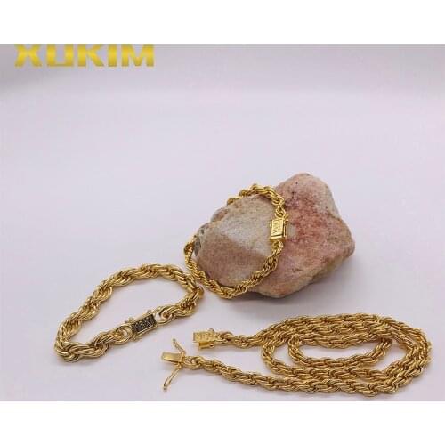 Xukim Jewelry Cordell Chain kejsarlänk kejsarlank kejsarlånk 10mm Gold Box Clasp Chain Rope Chain Gold Necklace GSC002