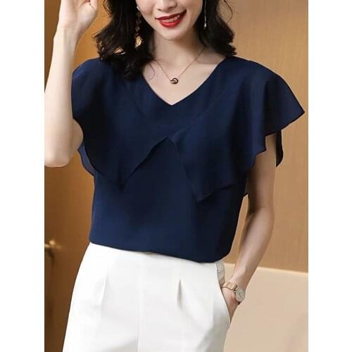 2021 Summer Korean Women sexy fashion V-neck Ruffle Chiffon Blouses Shirts Lady Casual plus size M-8XL Chiffon Blusas Tops