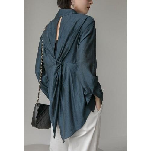 Autumn women long sleeve shirts solid color backless tops