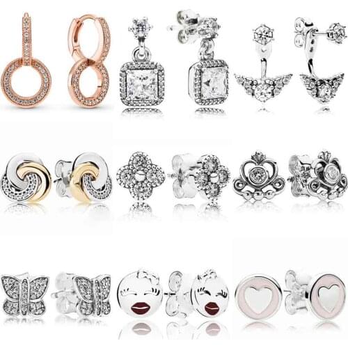 Original Sparkling Double Hoop Princess Fairytale Tiara Timeless Elegance 925 Sterling Silver Earrings For Women Europe Jewelry