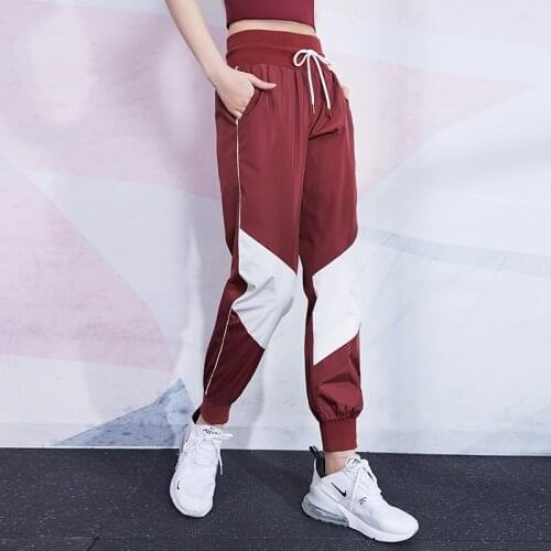 Womens Loose Sport Pants Running Trousers Adjustable Waist Training Gym Pants Femme Outdoor Sweatpants Spliced Colors