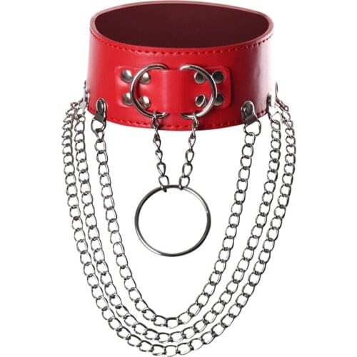 Red Leather Choker Collar Women Goth Punk Choker O-ring Chain Silver Color Harajuku Collar Sexy Chocker Bondage Festival Jewelry