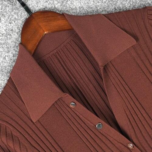 Women Dresses Spring Autumn Long Sleeve Mid-Calf Length Turndown Collar V-Neck Solid Elegant High Street Chic Stunning Fashion S