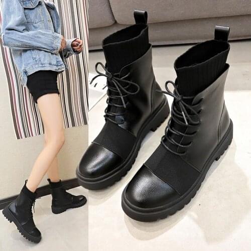 Winter Children Ankle Plush Boots Women Shoes Woman Boots Fashion Flat Round PU Ankle Boots Elastic Lace Black Boots Comfortable