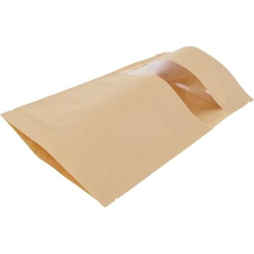 100x Kraft Food Bags Resealable Pouch w/ Notch&Matte Window 16x26cm