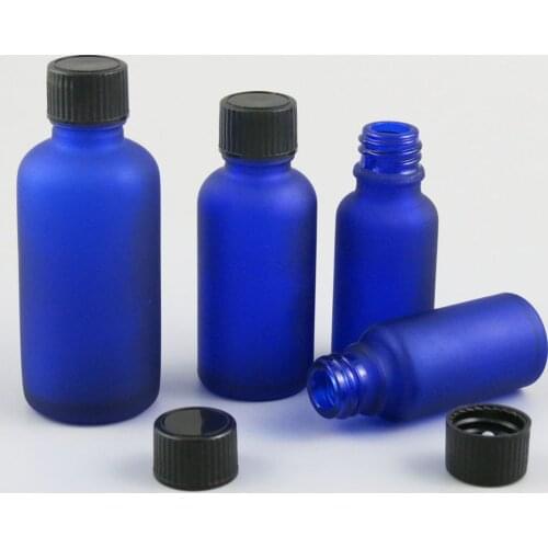10 x 5ml 10ml 15ml 20ml 30ml 50ml 100ml Essential Oil Frosted Blue Glass Bottle with Plastic Black Cap For Liquid Cosmetic Vial
