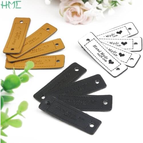 12pcs/lot PU Hand Made with Love Leather Flag Labels For Shoes Sewing Jewelry Making Handmade Accessories Clothes Garment Tags