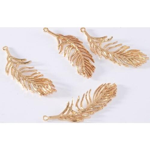 20pcs DIY charm Exquisite realistic modelling stripe leaves hang gold color pendant accessories