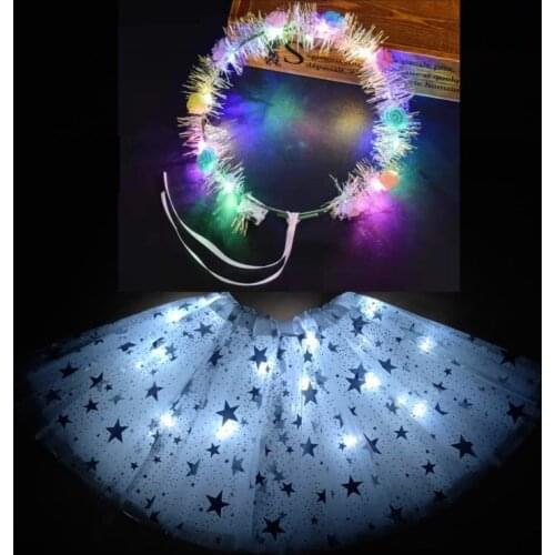 White new childrens and girls' luminous skirt led short skirt fluffy short skirt new strange short skirt shiny skirt