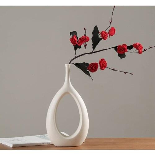 2020 New Style Ceramic Home Craft Ornaments White Ceramic Vase Small Flower TV Cabinet Wine Cabinet Decorations Vases