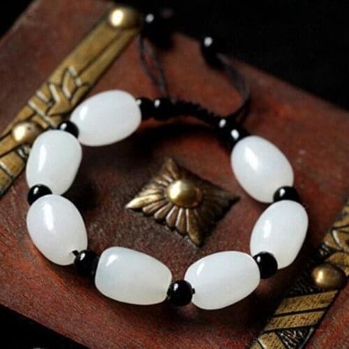Natura Afghan Snow-White Random Bead Jade Bracelet Jewelry Lucky Exorcise evil spirits Safety Amulet Jade Bracelet Fine Jewelry