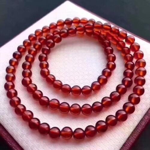 Genuine Natural Orange Garnet Quartz Crystal 5mm Clear Round Bead 3 Laps Stretch Charm Stone Bracelet AAAAA