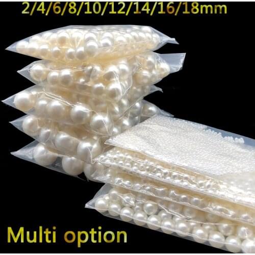 2-18mm No Hole Beige Round Plastic Acrylic Imitation Pearl Beads Charm Loose Beads Counter Display Bead Craft Jewelry