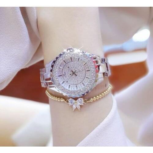 BS Ladies Silver Watch Full Diamond Womens Watch 2020 Female Bracelet Wristwatch Luxury Brand Whatch Gold Clock Free Shipping