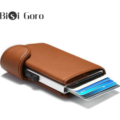 BISI GORO RFID Blocking Wallet Aluminum Box Card Holder Vintage 2019 New Pop Up Card Case Protector Safety Men and Women ID Case