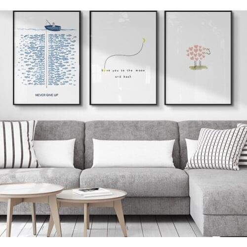 Colorful Cartoon Sea Fish Boat Balloon Water Bottle Ladder Sun Canvas Painting Wall Picture Print Poster Living Room Decoration