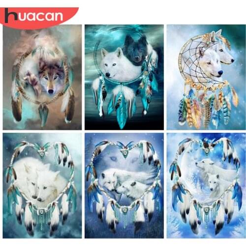 Huacan Official Store Diamond Painting Wolf Diamond Embroidery Cross Stitch Animal Mosaic Diamond Rhinestones Hobbies And Craft